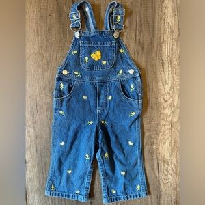 Vintage 2000s Y2K Baby Girl Overalls Clothes Yellow Butterfly Flowers 18M